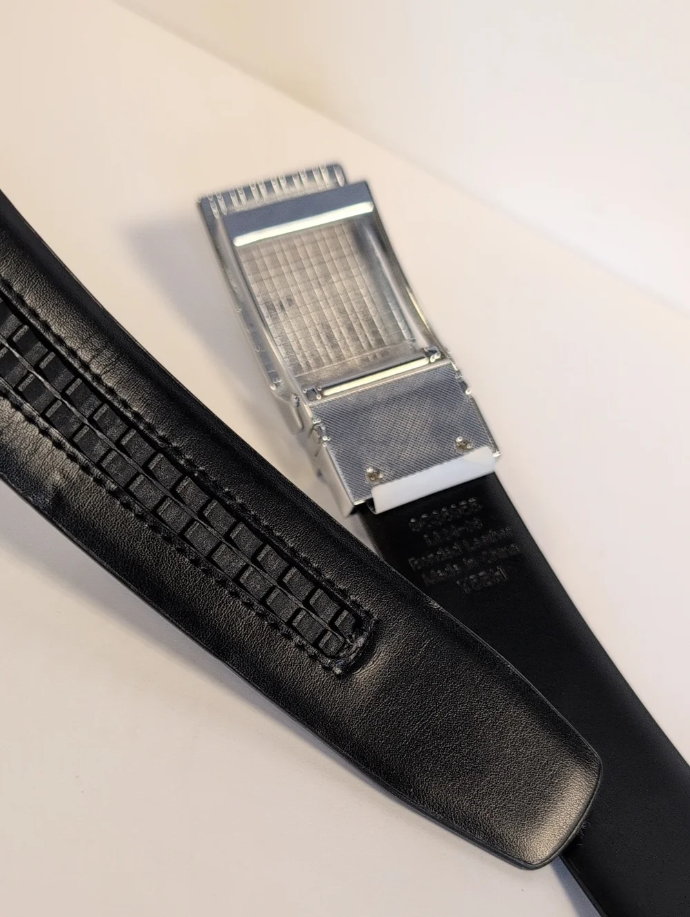 Men's Black Bonded Leather Ratchet Belt Silver Slide Buckle Adjustable 34-36